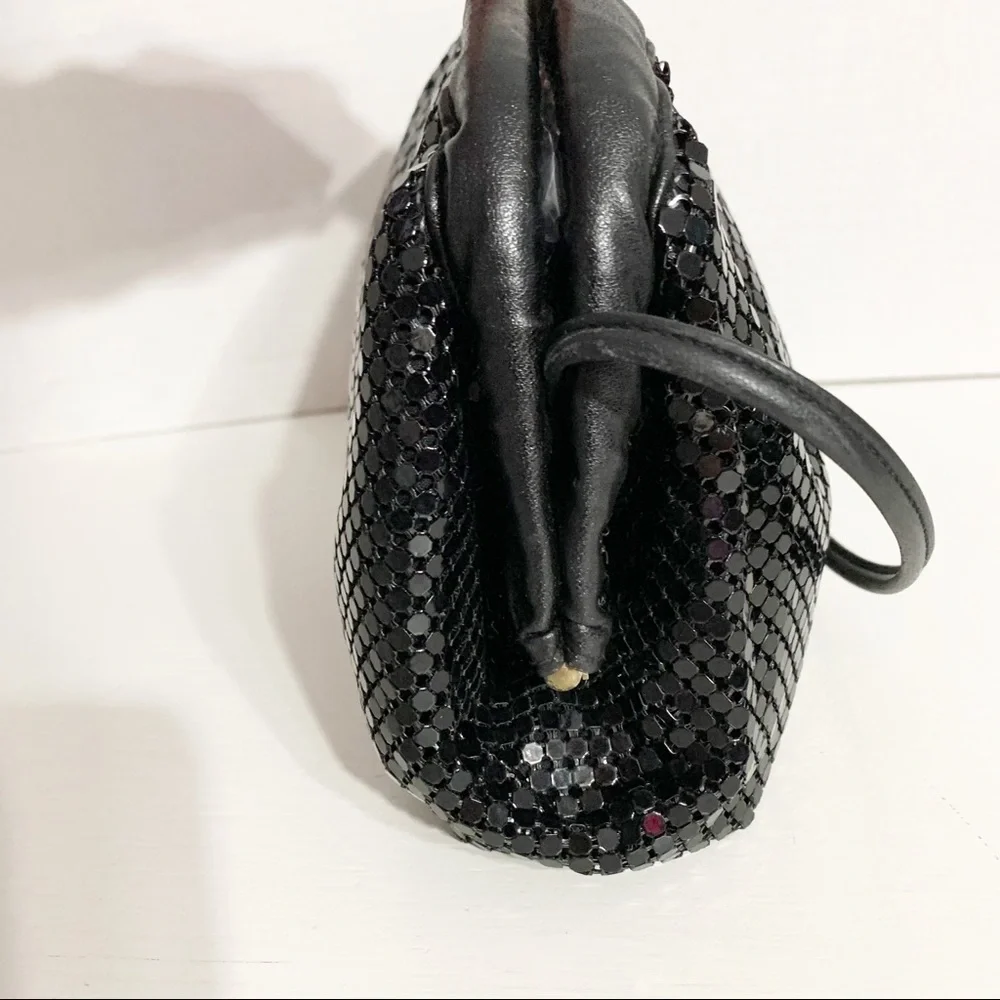 Vintage Whiting and Davis Chainmail Leather Crossbody Shoulder Bag Hinged Frame